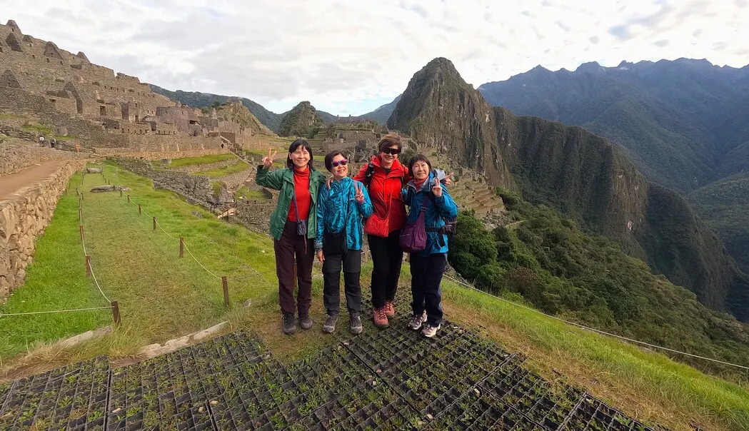 Visitors at Machu Picchu starting their guided tour Peru