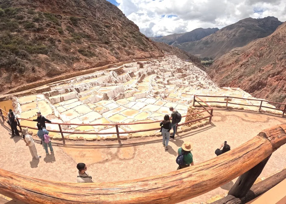 Panoramic view of the Maras Salt Mines in Cusco Peru